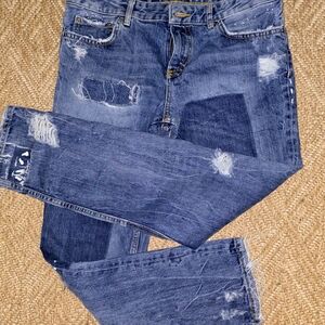 Zara Blue Distressed Boyfriend Jeans